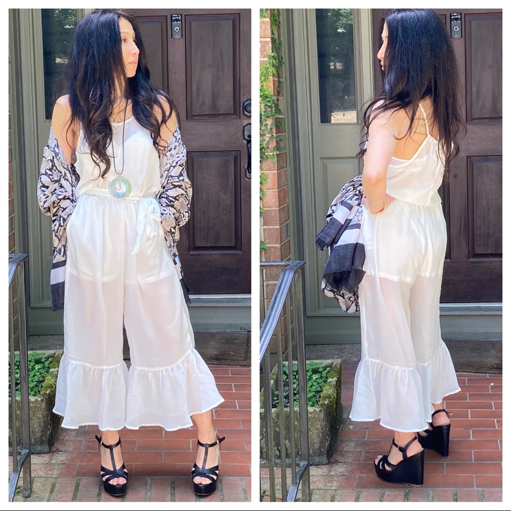 WHITE ANKLE JUMPSUIT WITH SIDE POCKETS - Picture 2 of 8